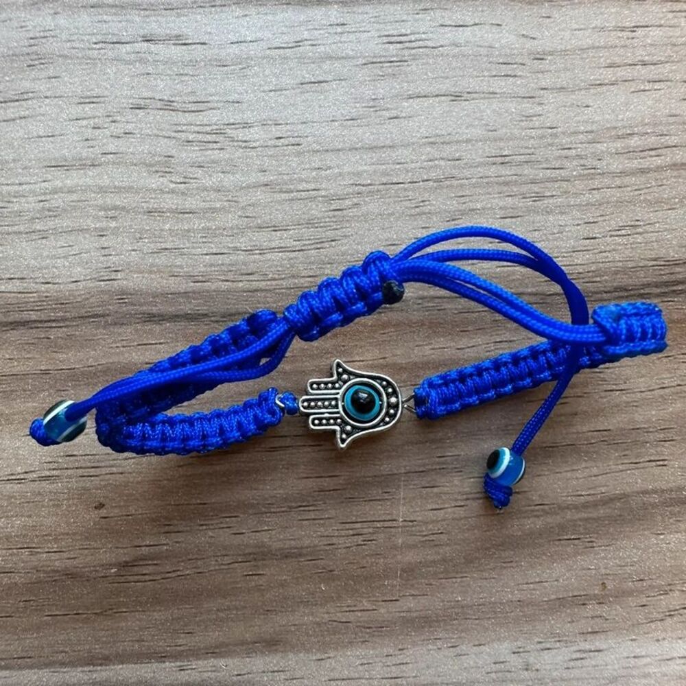 Hamsa Hand Eye Blue Cord Adjustable Macrame Bracelet Protection Amulet hand palm